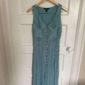 Bright Blue Lace Button Up Cottagecore Sleeveless Maxi Dress
